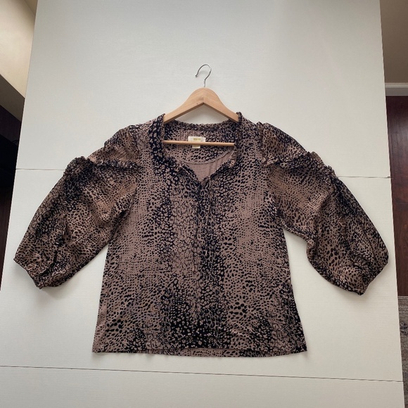 Anthropologie Maeve Jacquin Animal Print Peasant Blouse Sz Medium - Picture 6 of 16